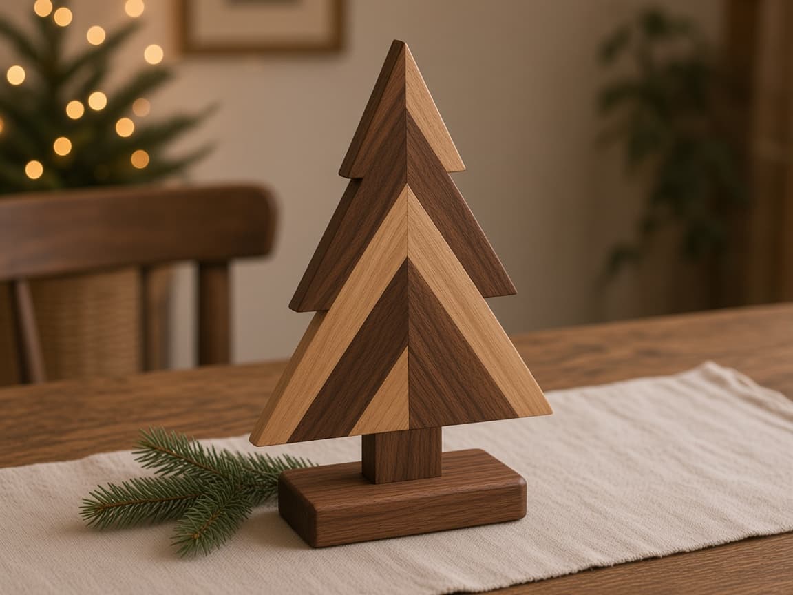 Simple handmade hardwood Christmas tree centrepiece