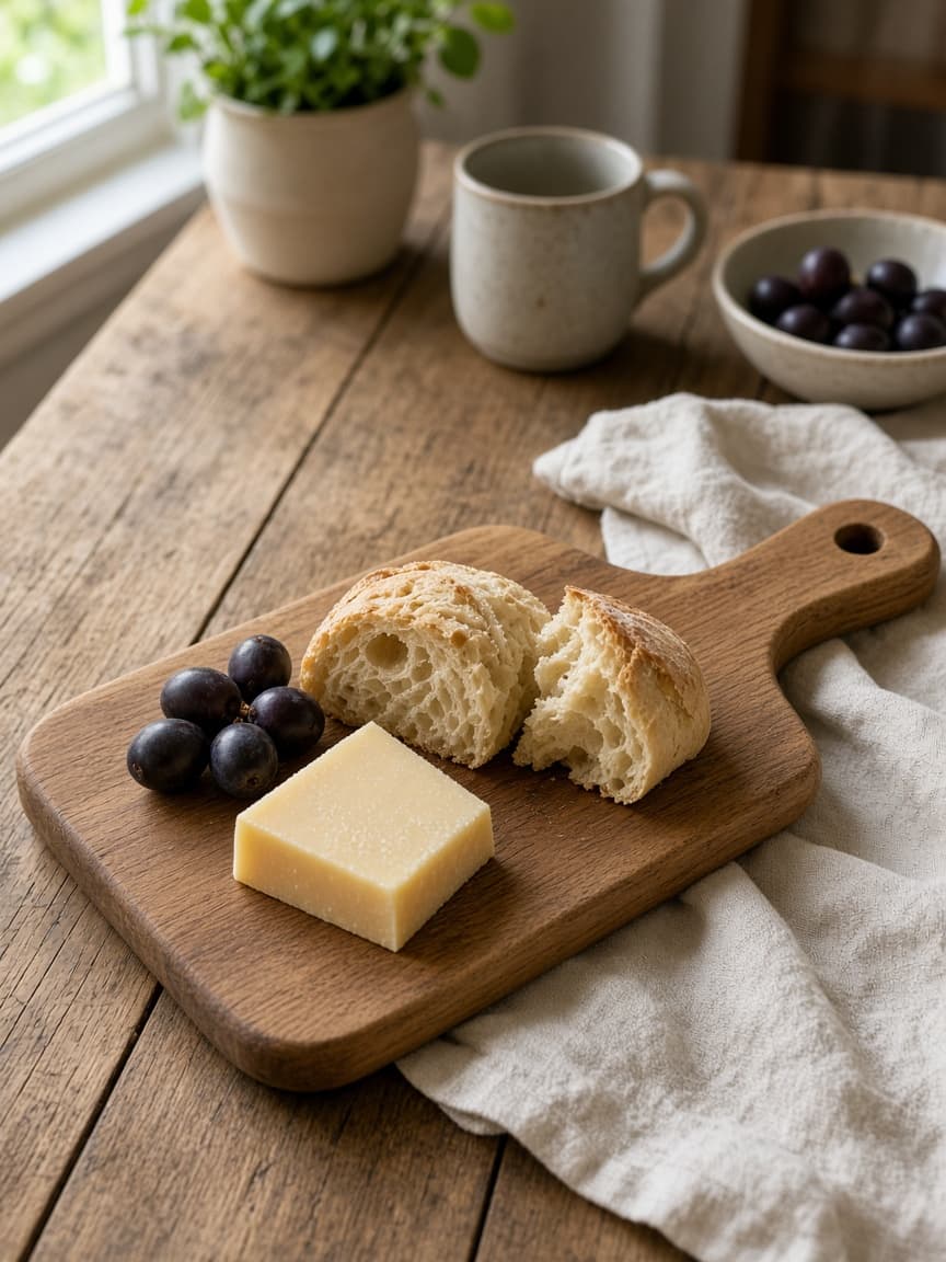 Serving paddle with food on a dining table